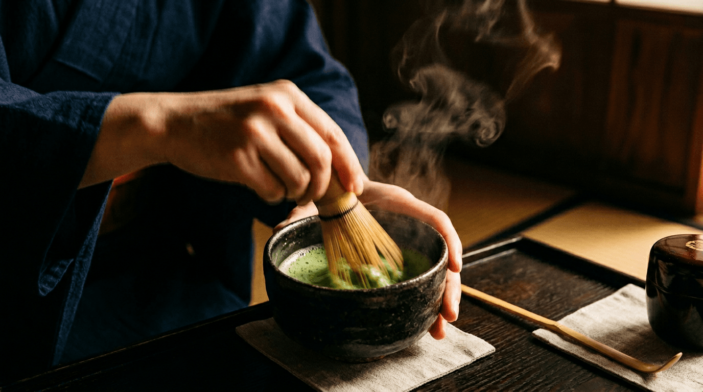 以茶筅點抹茶的手部意象